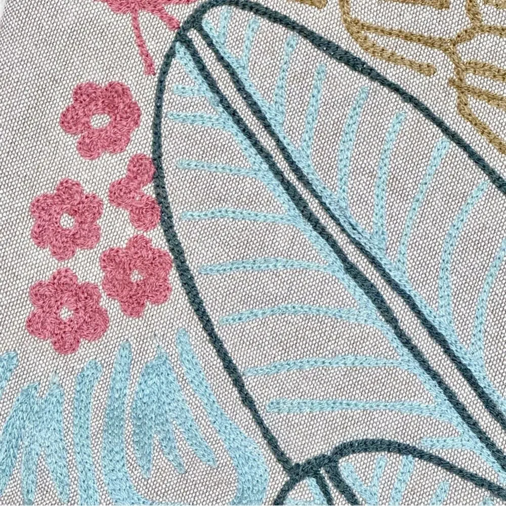 Bloomingville (2) Pillow Covers Embroidered Floral Lumbar Cotton Boho 24” x 16”